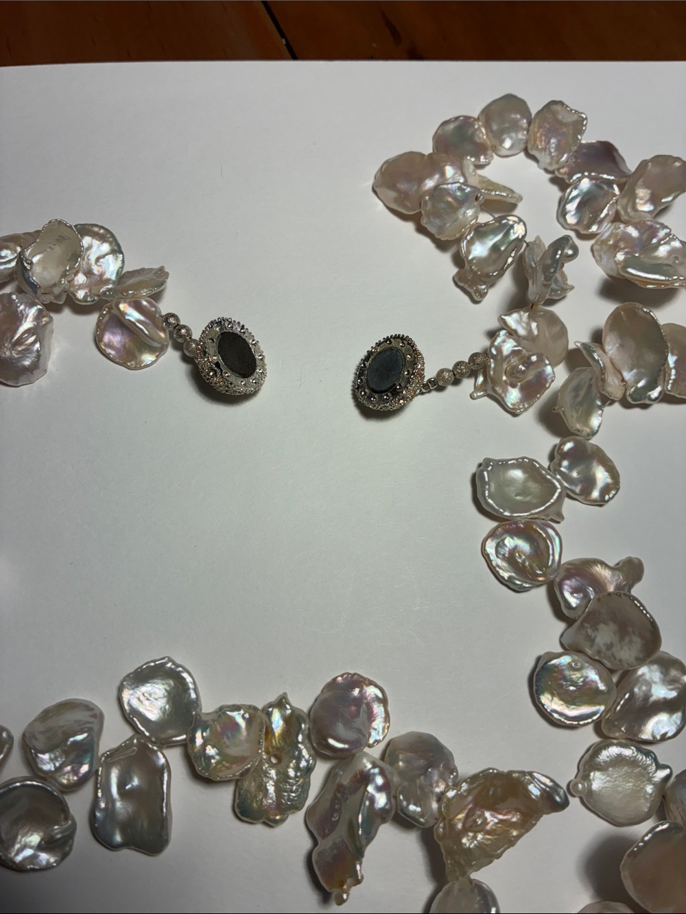 Keshi Pearl Necklace with Beaded magnetic Clasp - Iridescent White Pearls - Picture 7 of 7